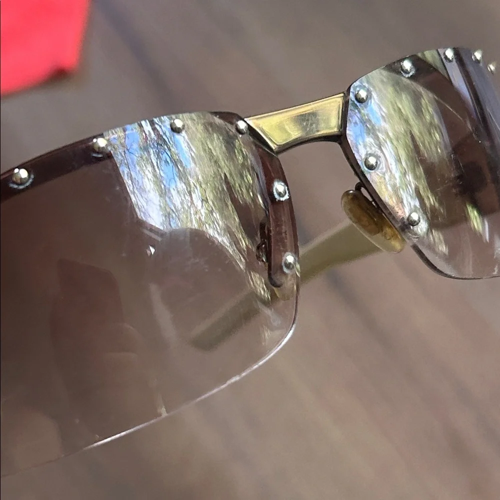 Gucci Vintage Monogram Temple Rimless Sunglasses with Brown Gradient Lenses - Picture 7 of 11